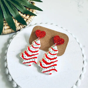 2/$30🌵 Christmas Tree Cake Earrings Sprinkles Red White Christmas Holidays